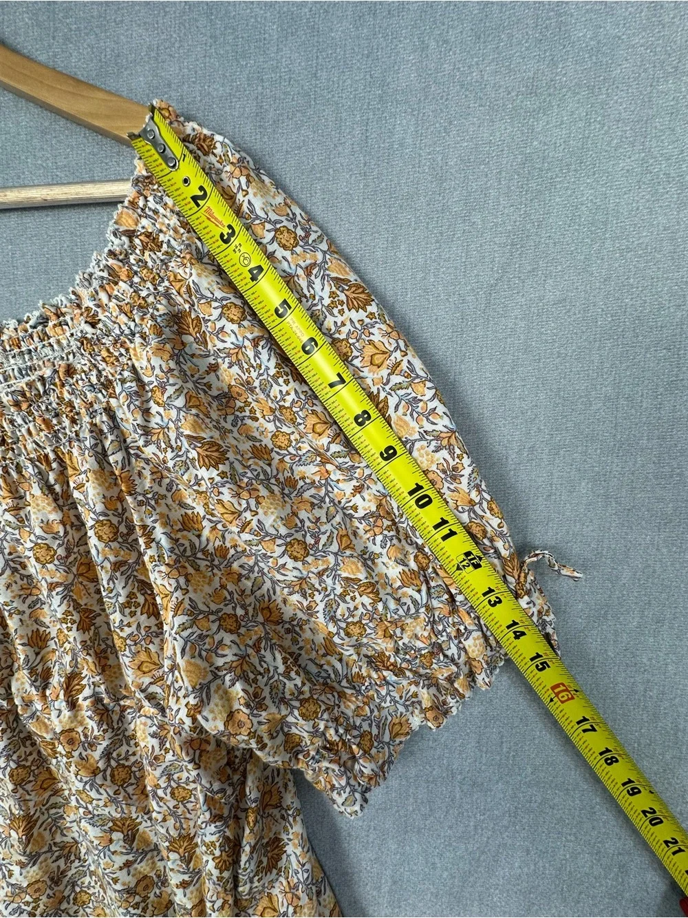 Old Navy Women Blouse XL Yellow Floral Peasant Puff Sleeve Elastic Ruffle